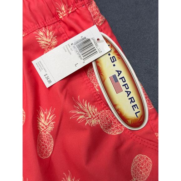 NWT US Apparel Swim Trunks Men’s LG Drawstring Coral Pineapple Pattern - Picture 2 of 9